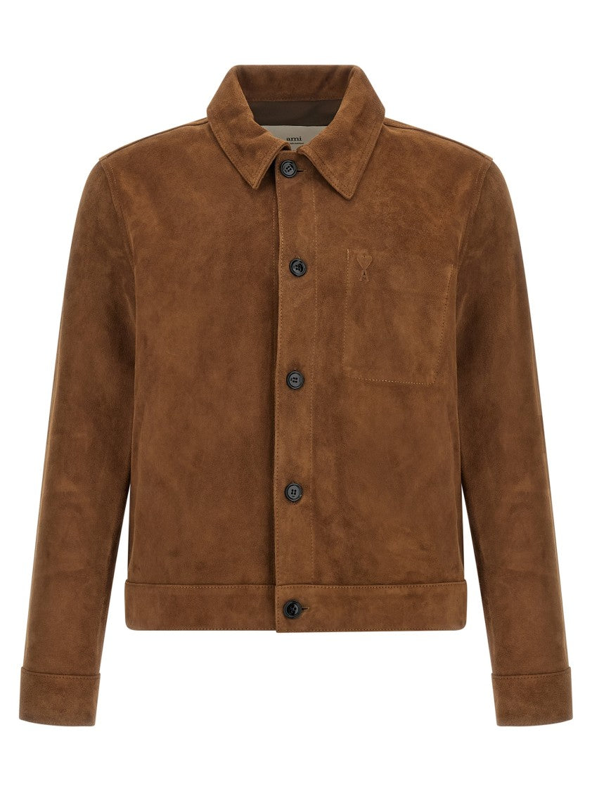 Ami Classic Goat Leather Jacket With Embossed Logo