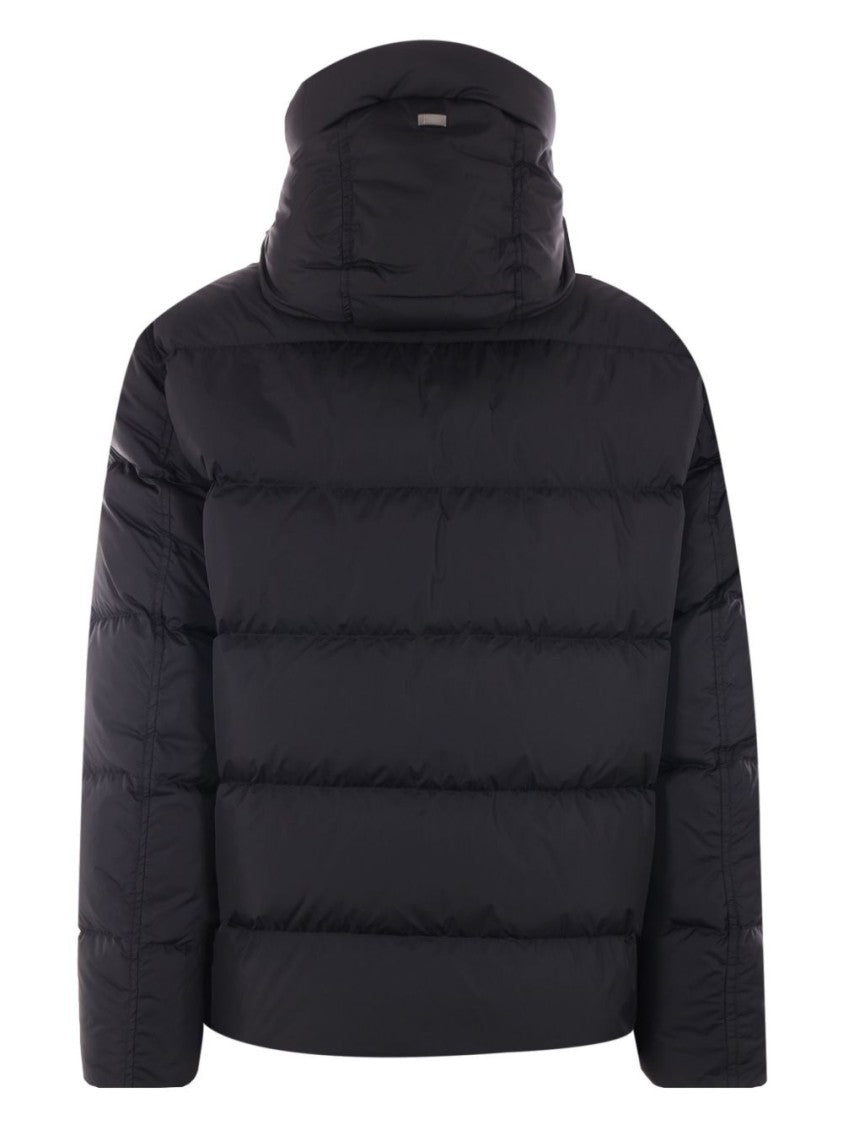 Herno High-Collared Black Puffer Jacket With Horizontal Quilting