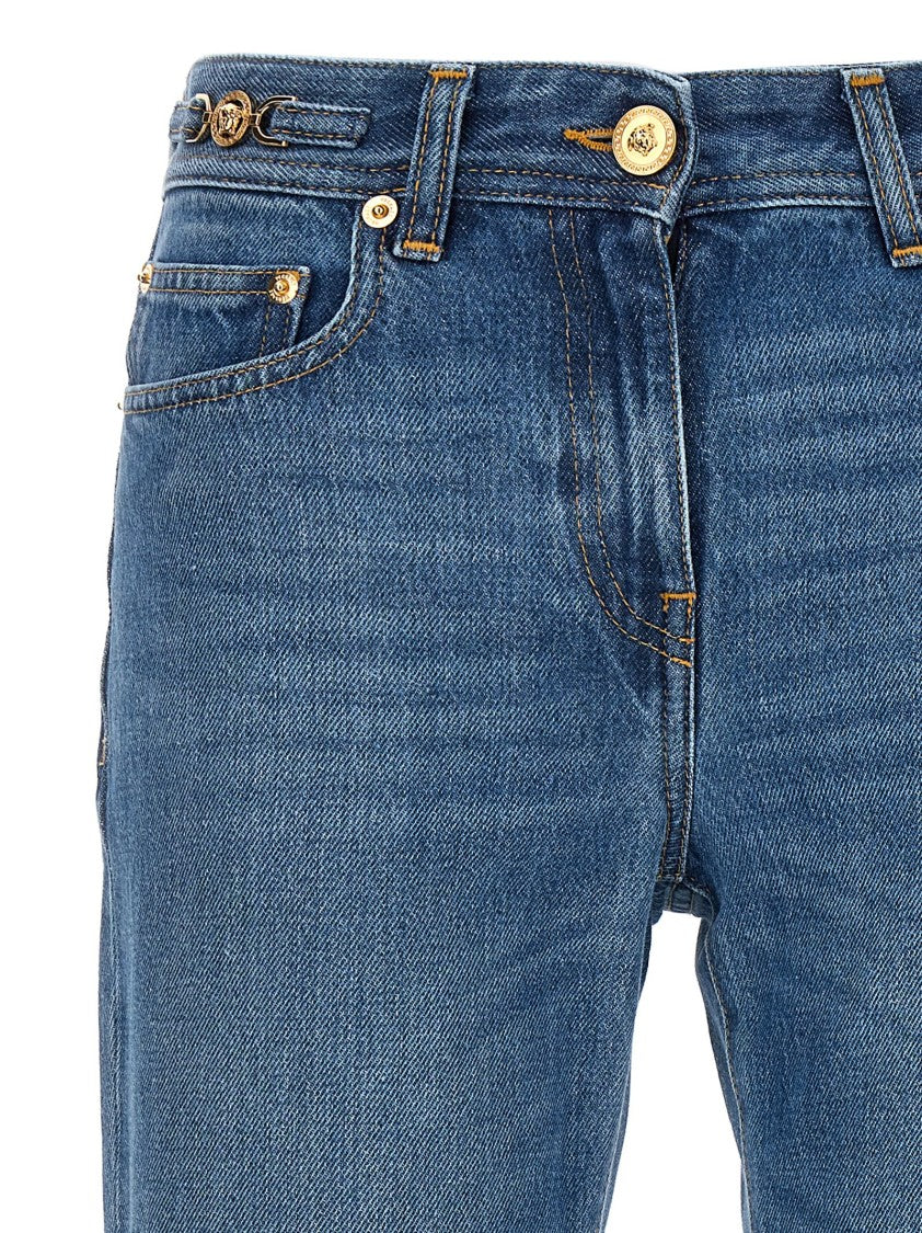 Versace Flared Denim Jeans With Metallic Jellyfish Detail