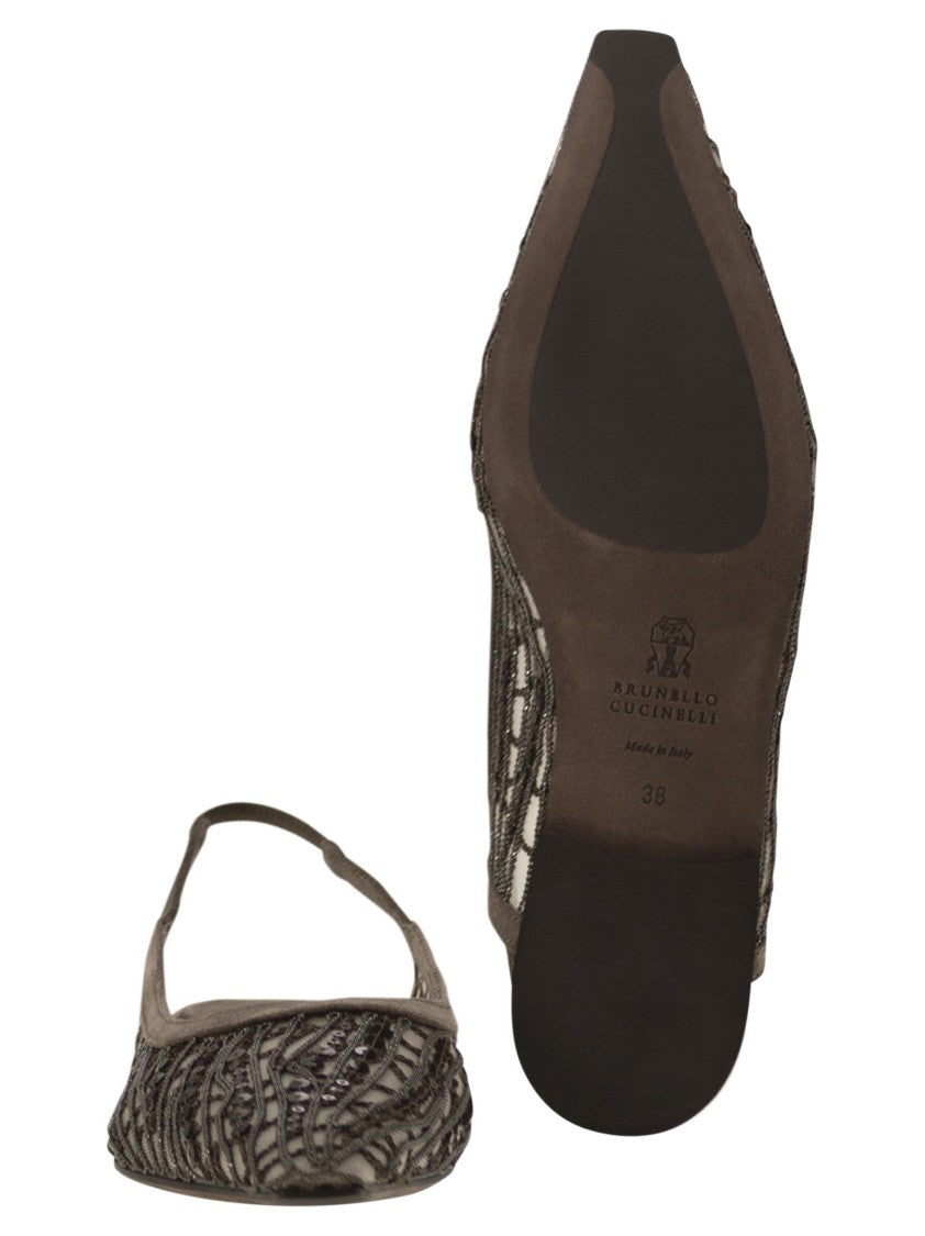 Brunello Cucinelli Sandal With Sparkling Abstract Embroidery In Suede