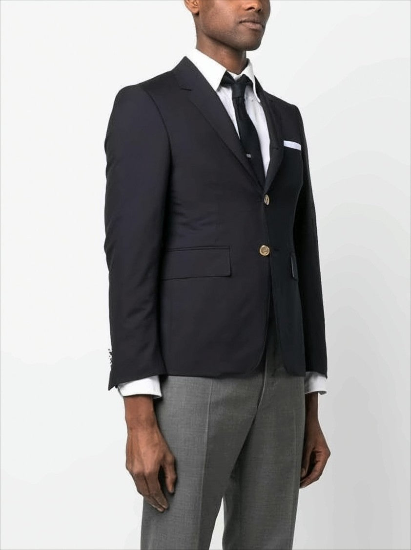Thom Browne Sleek Tailored Suit Jacket With Notch Lapel And Metallic Buttons