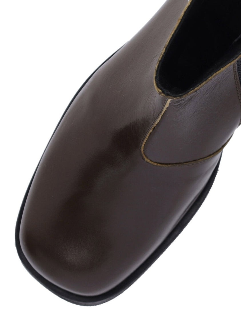 Our Legacy Brown Leather Square Toe Ankle Boots