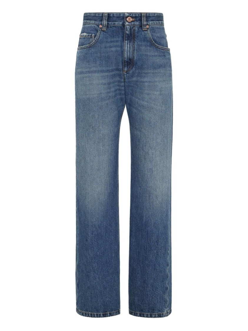 Brunello Cucinelli High-Waisted Straight-Leg Jeans With Contrast Stitching