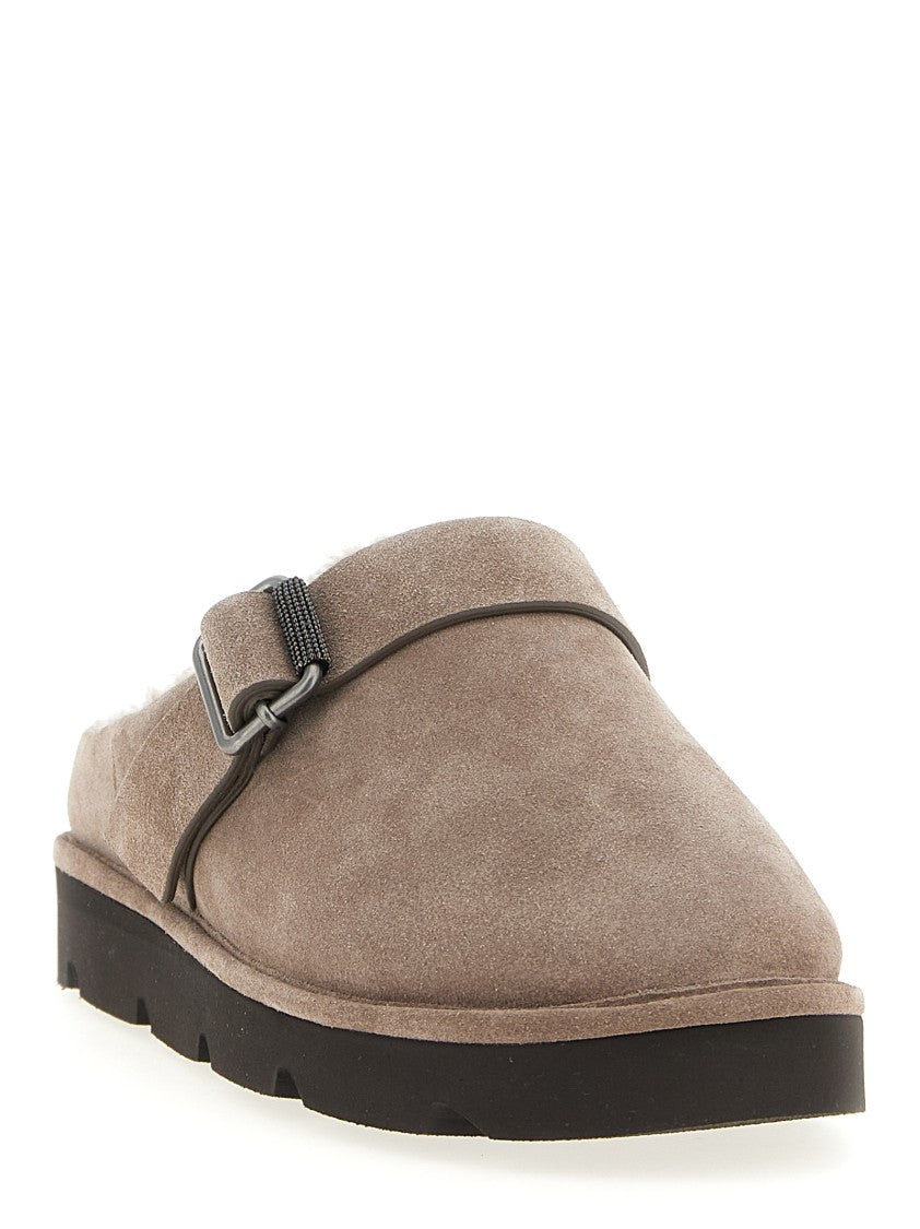 Brunello Cucinelli Suede Sabots With Sherling Lining