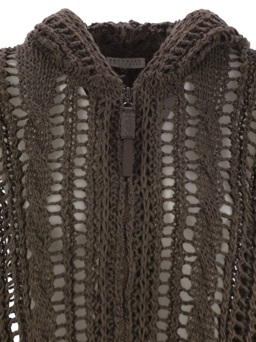 Brunello Cucinelli Cable & Mesh Jute And Cotton Cardigan