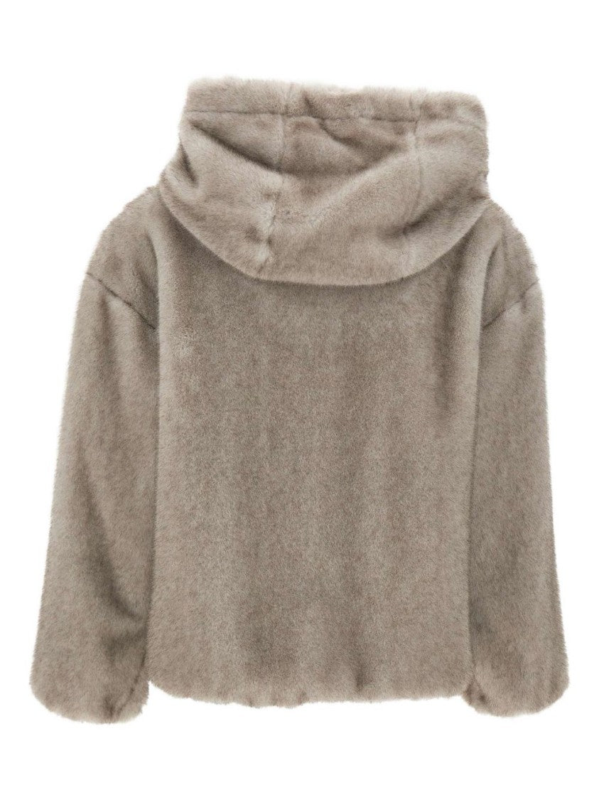Herno Soft-Textured Grey Coat With Hood And Relaxed Fit