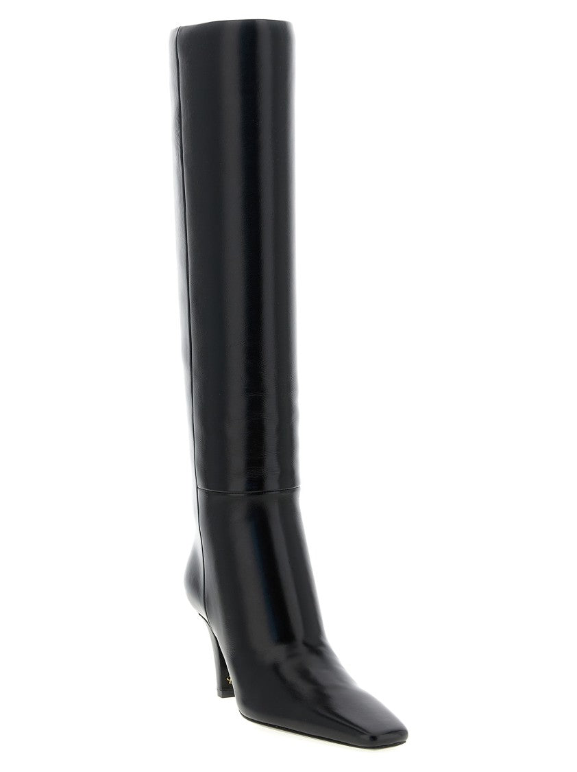 Saint Laurent Smooth Leather Pointed-Toe Boots With Tapered Heel