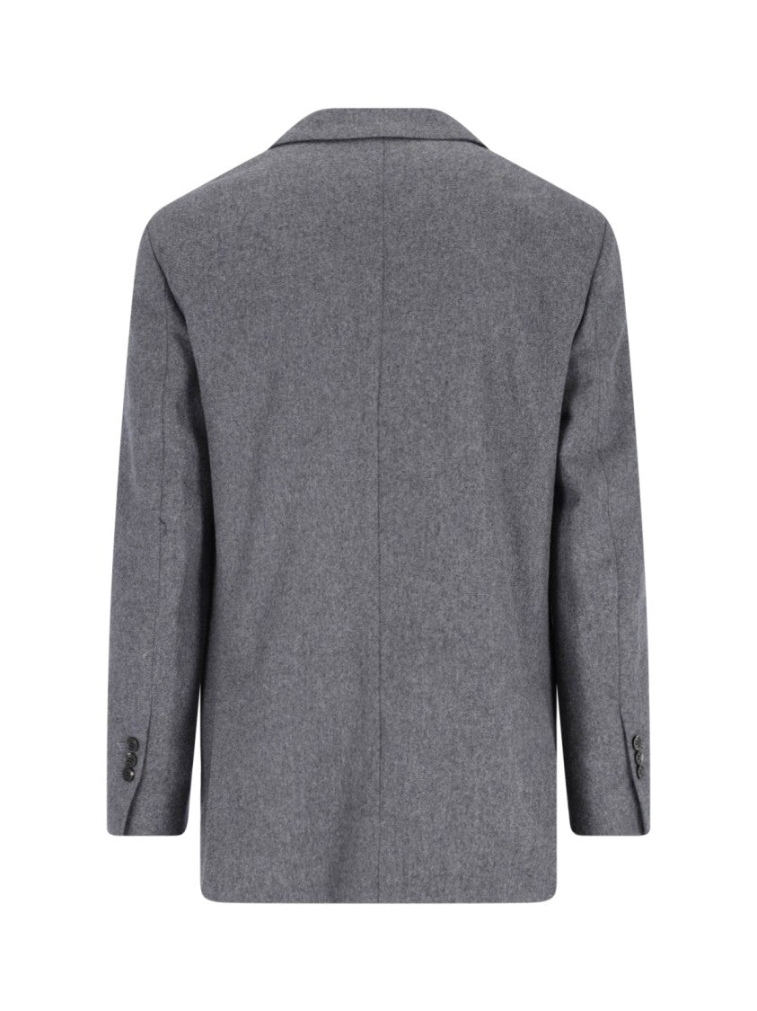 Ami Single-Breasted Grey Virgin Wool Blazer With Classic Lapel