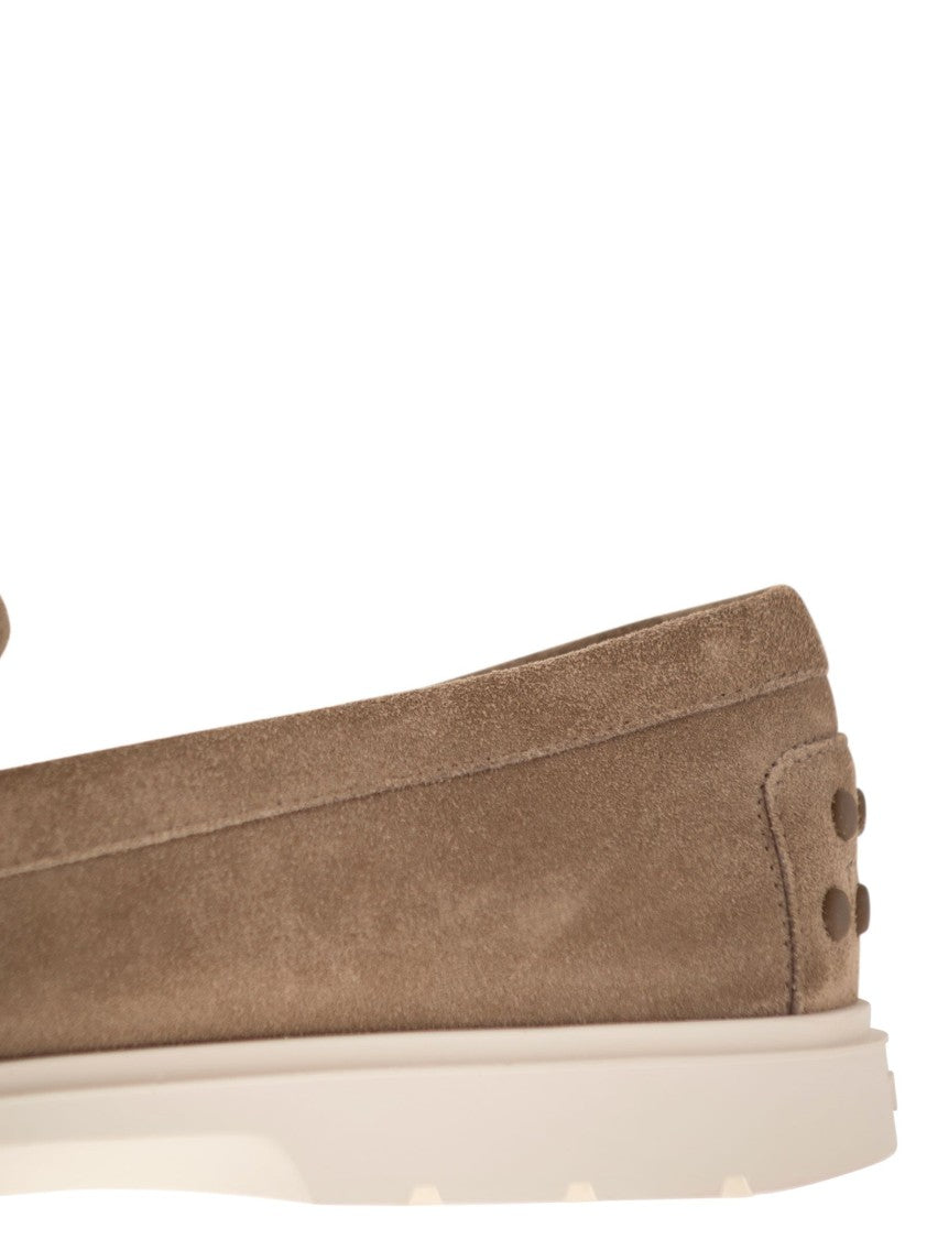 Tod's Brown Suede Slipper Moccasin With Embossed Monogram