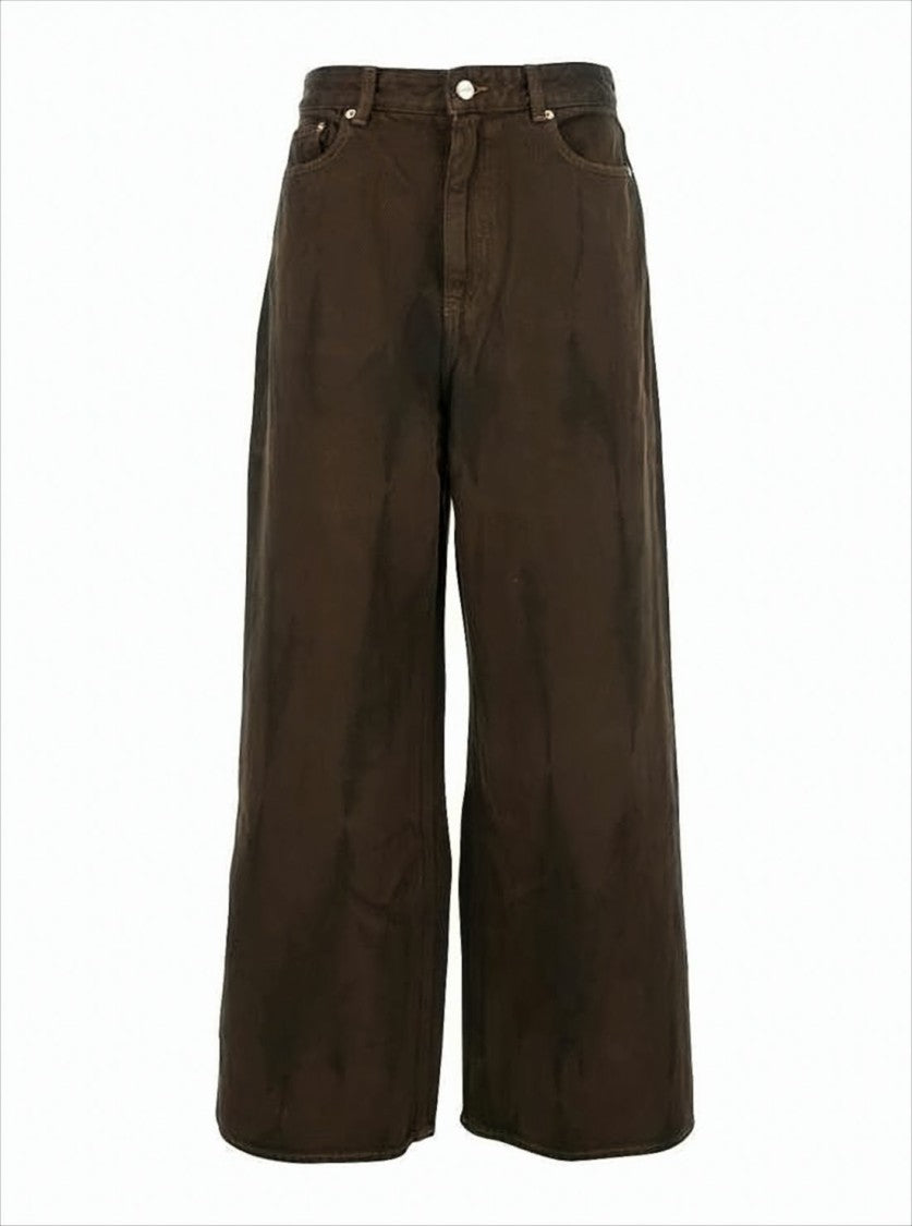 Ganni High-Waisted Wide-Leg Denim Pants With Five-Pocket Design