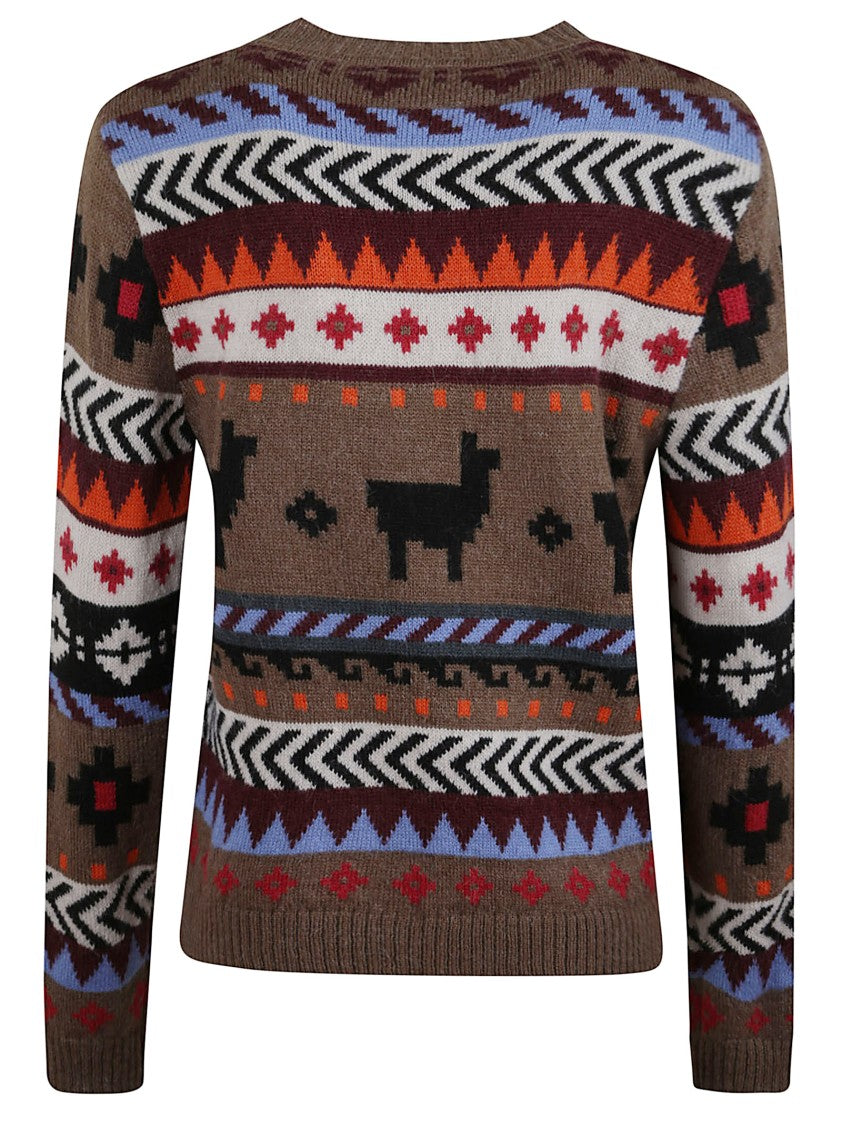 Max Mara Peruvian-Patterned Alpaca Blend Sweater With Ribbed Hem