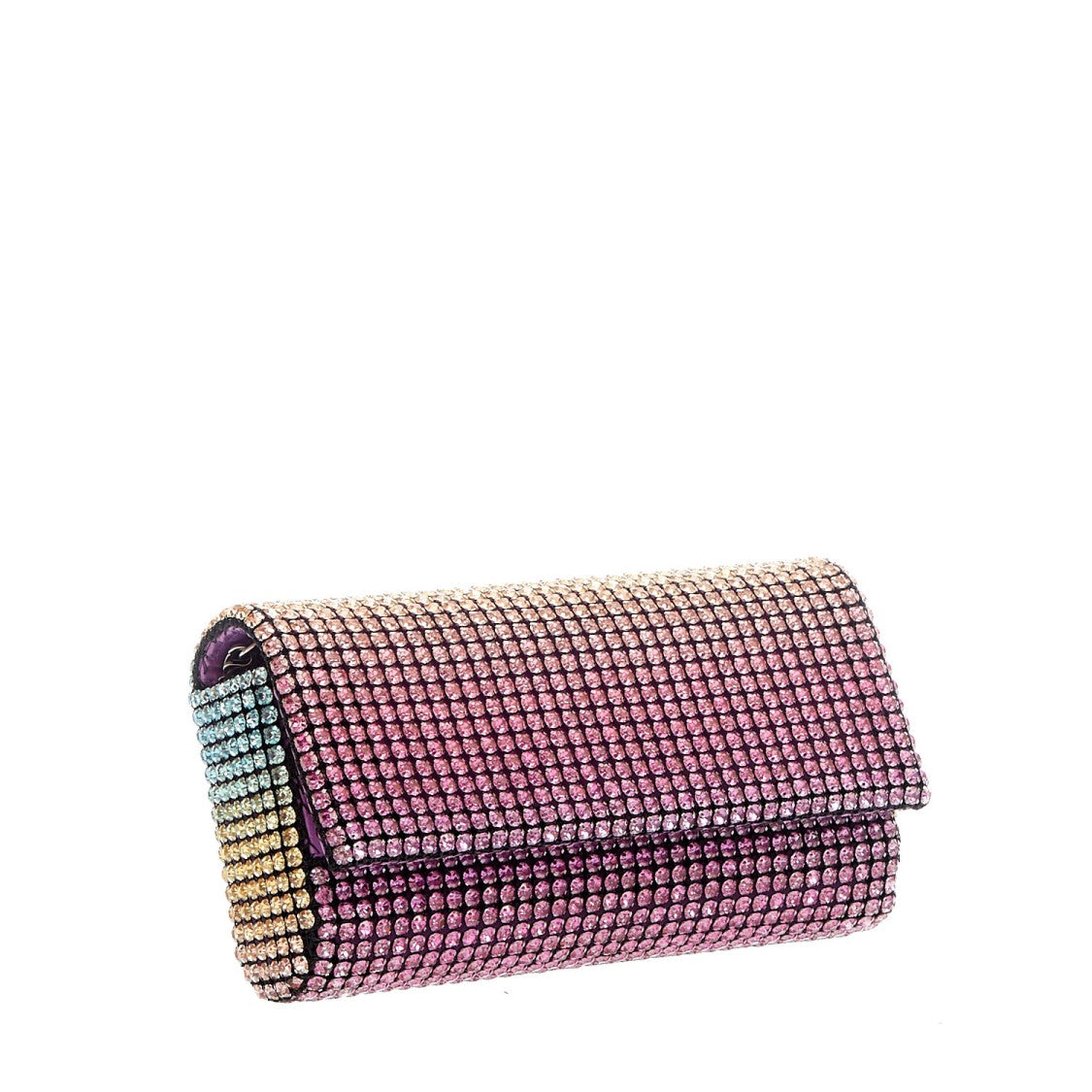Twentyfourhaitch Gradient Pink Leather Clutch With Rhinestone Accents