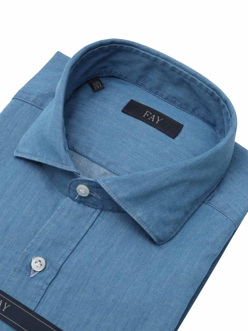 Fay French Collar Blue Cotton Shirt