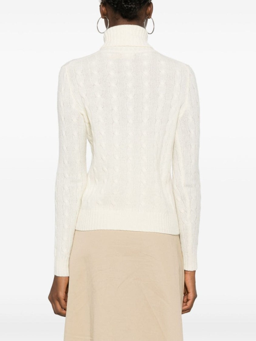 Polo Ralph Lauren Off White Textured Cable Knit Wool Turtleneck