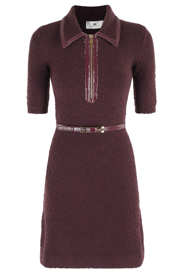 Elisabetta Franchi Textured Knit Dress With Classic Collar And Removable Belt