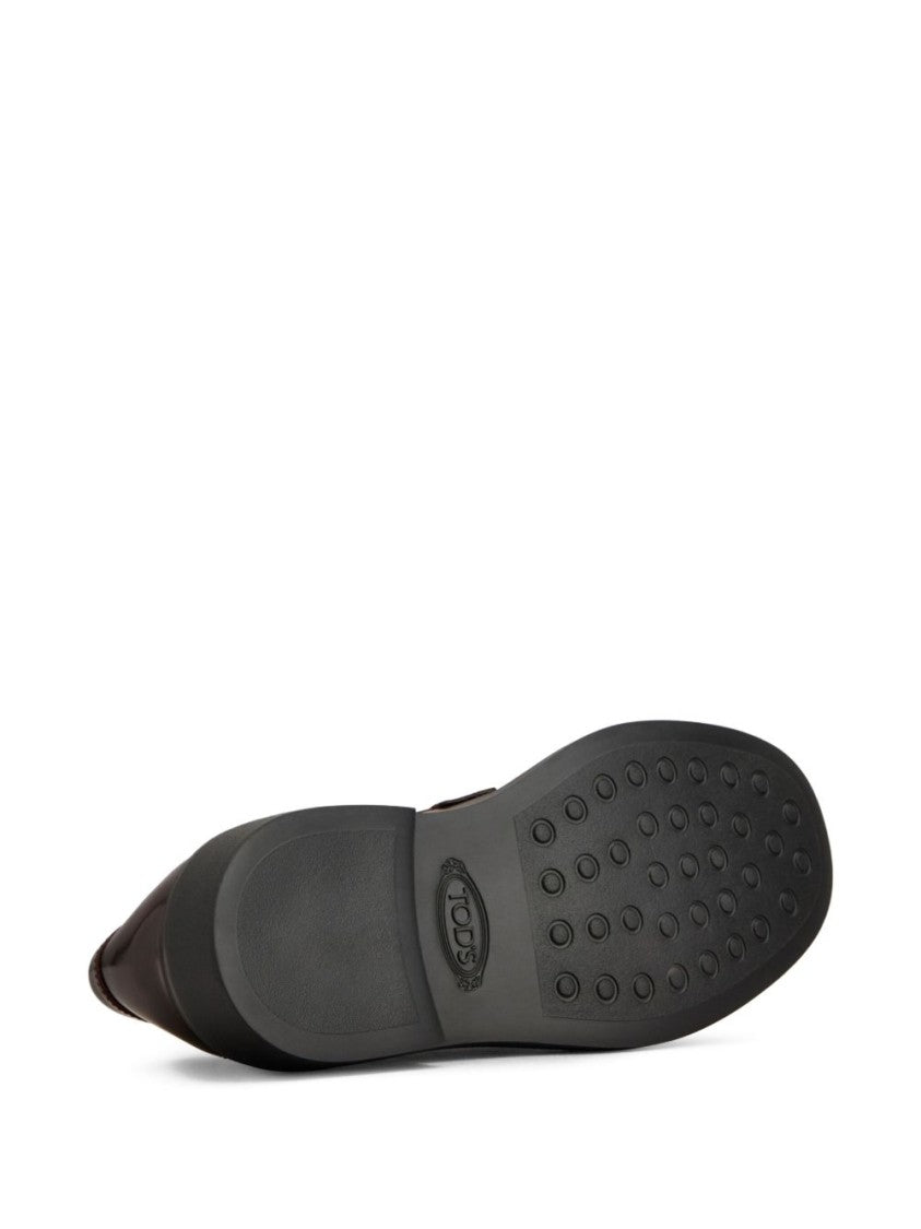 Tod's Polished Burgundy Loafers With Decorative Metal Bar