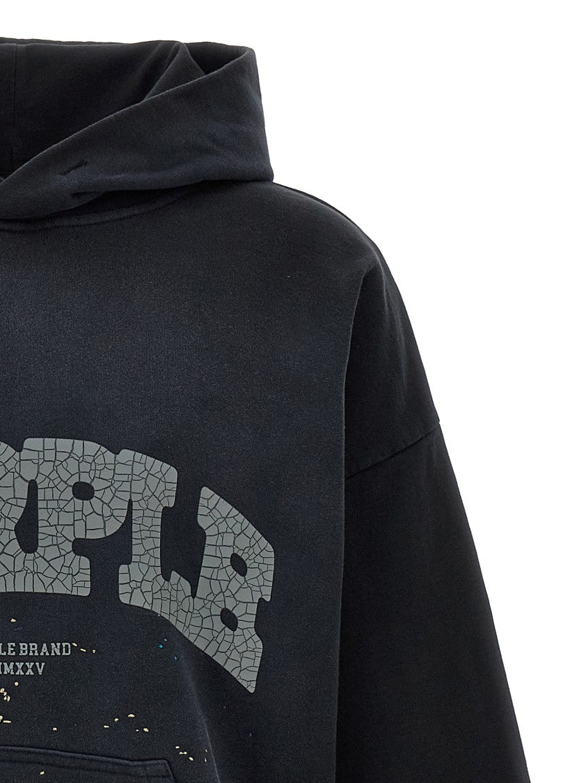Purple Fleece Cotton Hoodie With Craqué Logo And Front Embroidery