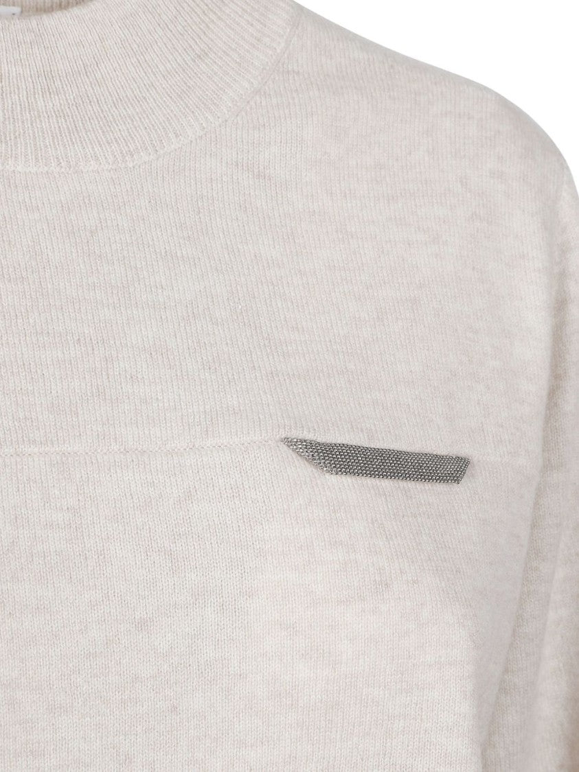 Brunello Cucinelli Finely Knit Crewneck Sweater With Brass Detail