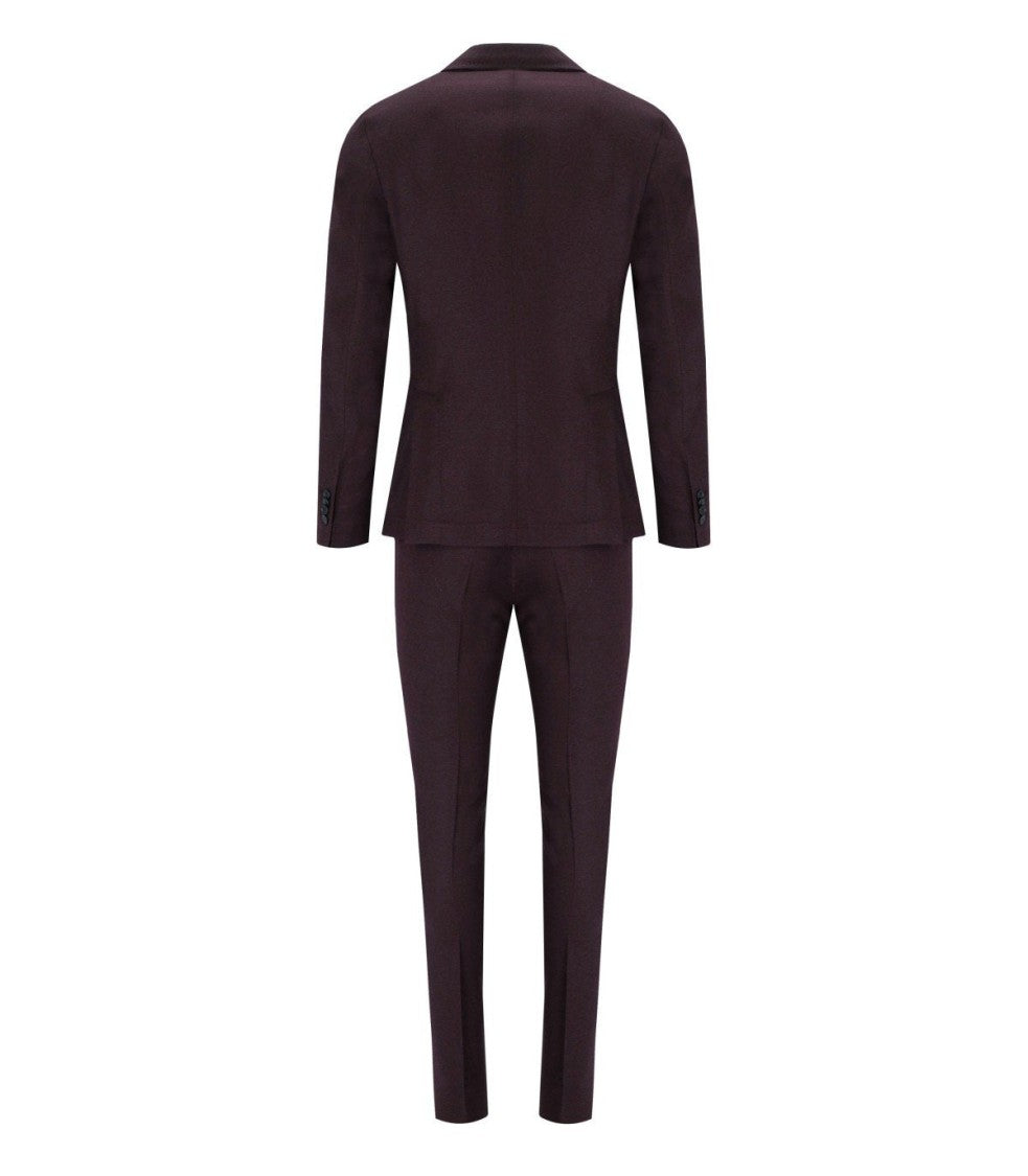 Manuel Ritz Burgundy Tailored Suit With Detachable Logo Pin