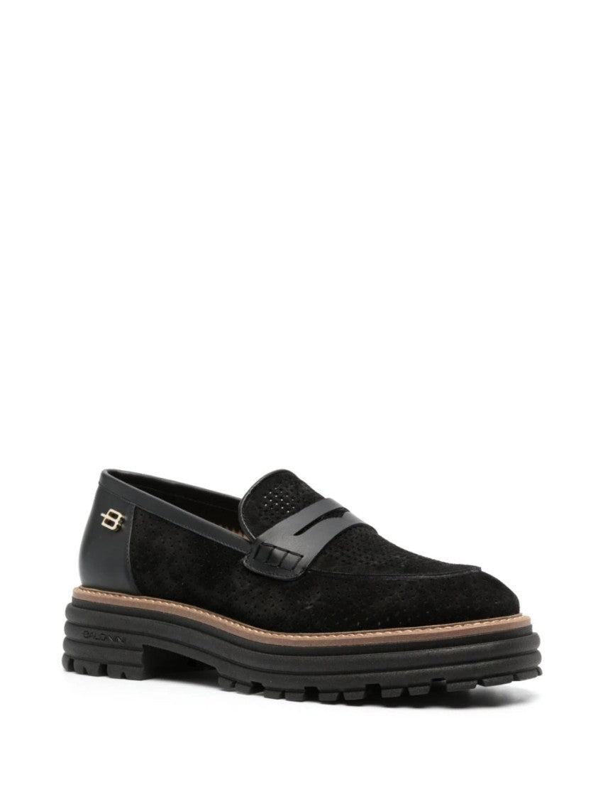Baldinini Perforated Leather Loafers With Rubber Sole