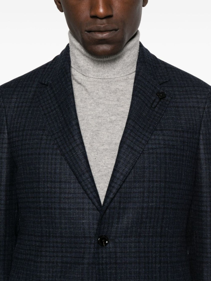 Lardini Tailored Blazer With Dark Checkered Pattern And Notch Lapel