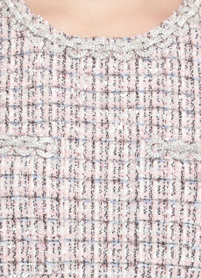 Self-Portrait Intricately Textured Pink Boucle Dress With Strass Accents