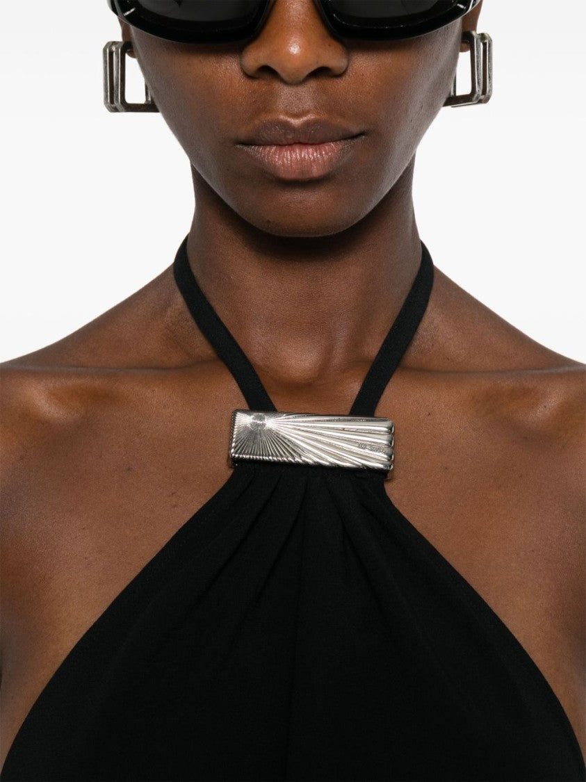The Attico Black Midi Dress With Halter Neckline