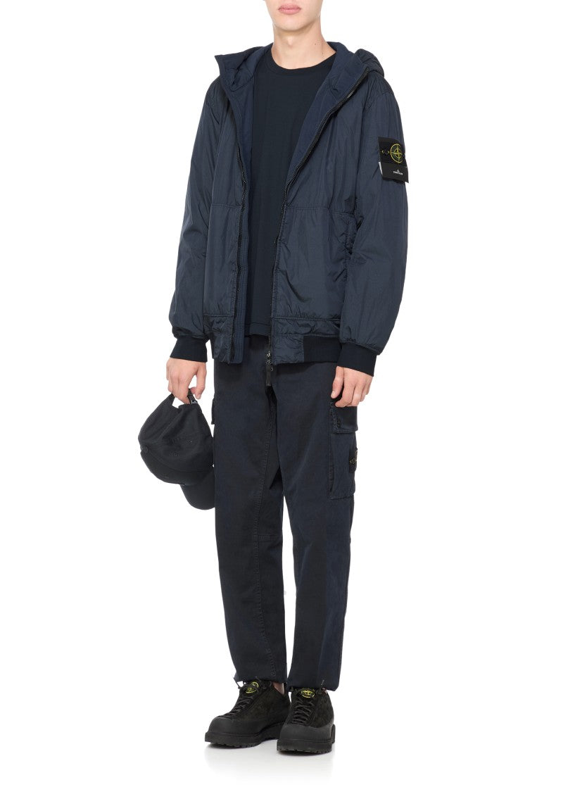 Stone Island Dark Blue Cotton T-Shirt Featuring Iconic Logo Patch