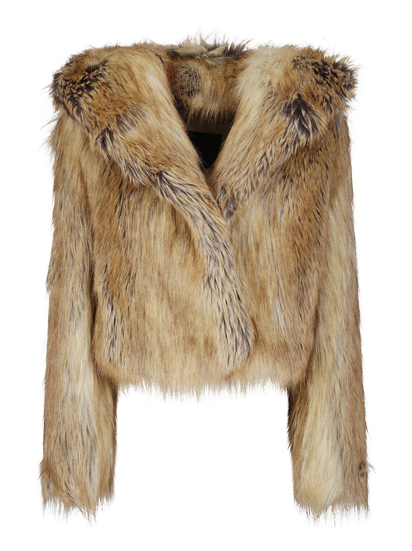 Bb Couture Brown Faux Fur Coat With Fixed Hood And Long Sleeves