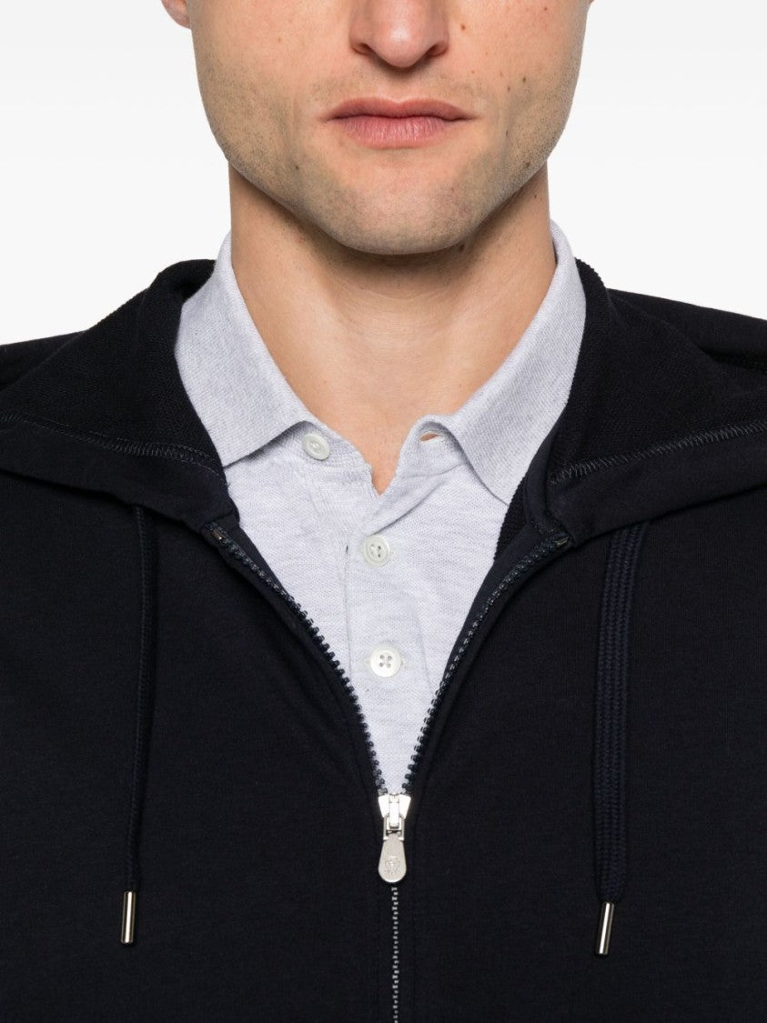 Brunello Cucinelli Black Cotton Sweatshirt With Hood And Zip Closure