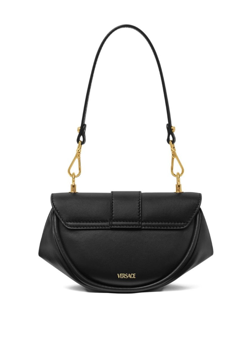 Versace Crescent-Shaped Black Calf Leather Shoulder Bag