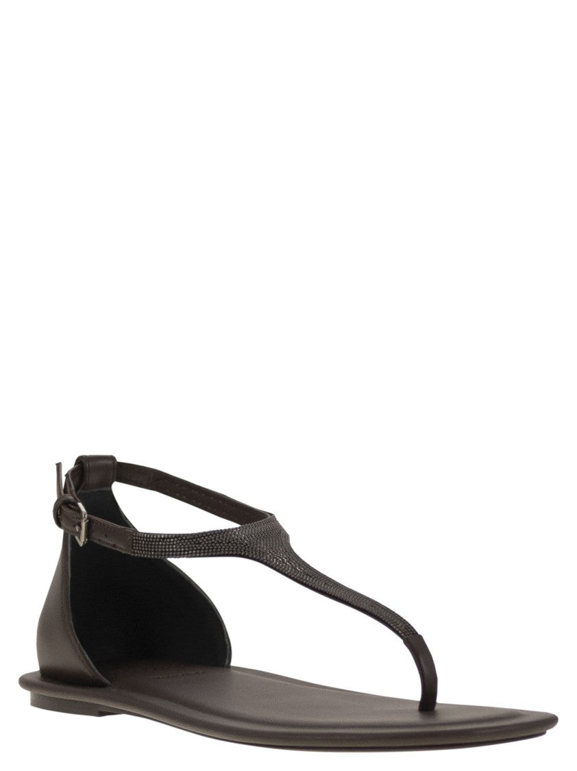 Brunello Cucinelli Nappa Leather Sandals With Precious Strap