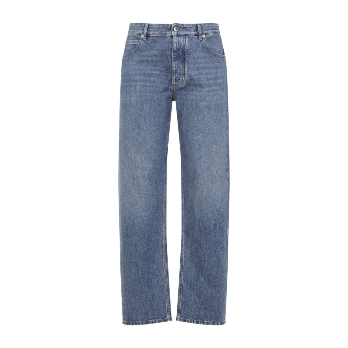 Bottega Veneta Straight-Leg Medium Wash Denim Jeans With Contrast Stitching