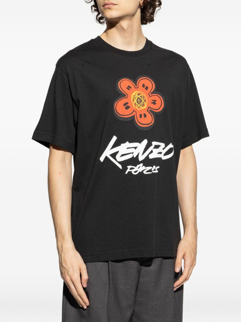 Kenzo Black T-Shirt With Iconic Floral Logo Design