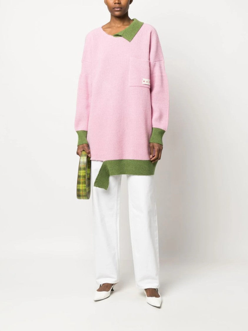 Marni Asymmetric Raw-Edge Ribbed Jumper