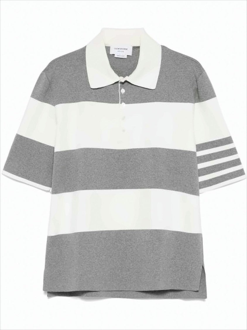 Thom Browne Short-Sleeve Polo Shirt With Horizontal Stripe Design