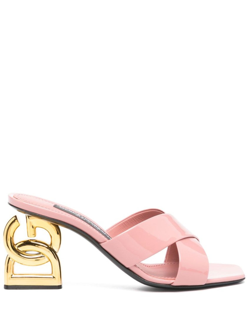 Dolce & Gabbana Sculpted Heel Leather Sandals With Cross-Strap Design