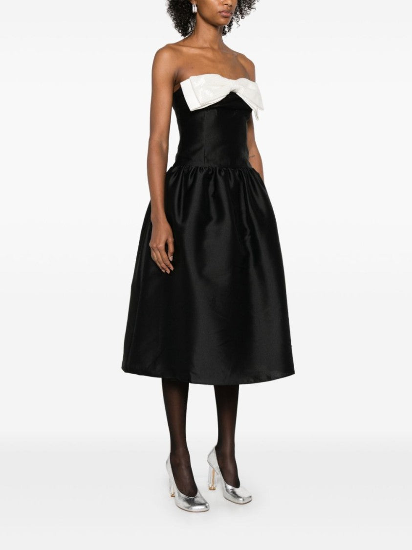 Self-Portrait Taffeta Contrast-Bow Midi Dress