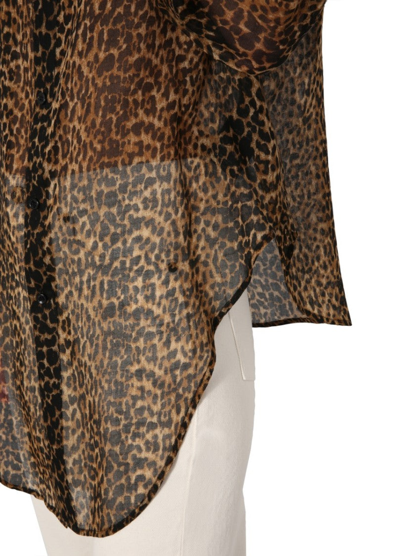 Saint Laurent Sheer Long-Sleeved Shirt With Korean Collar