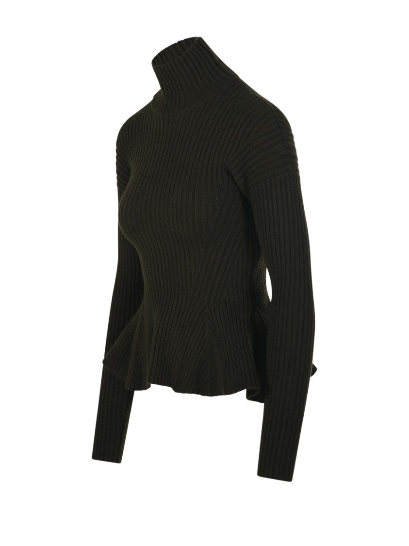 Max Mara Ribbed Fitted Sweater With Peplum Detail