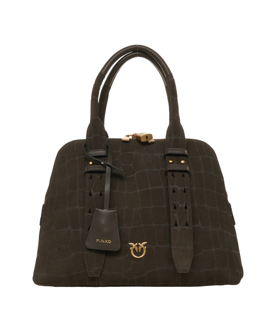 Pinko Trapezoidal Olive Suede Handbag