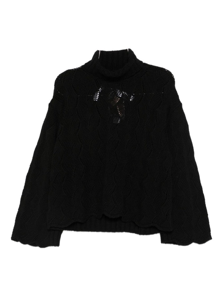 Twin-Set Textured Knit Sweater With Turtleneck And Scalloped Edges
