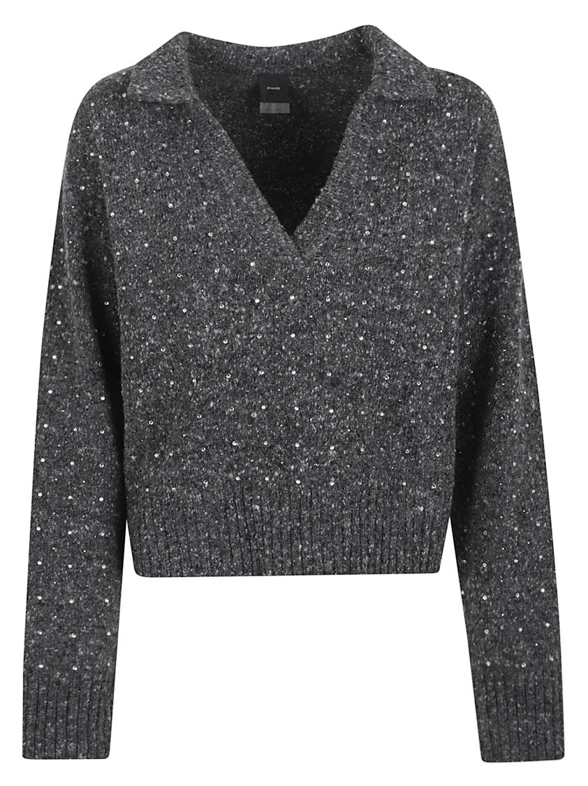 Pinko Cropped Textured Knit Sweater