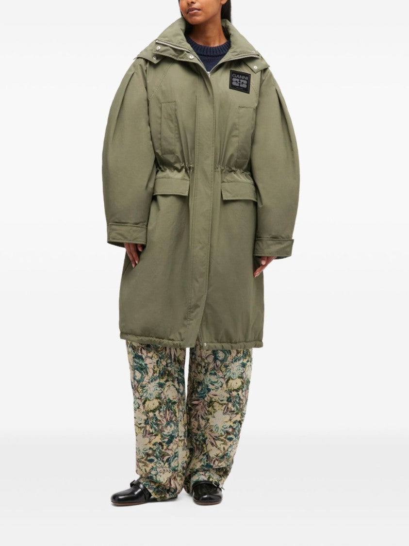 Ganni Lightweight Green Parka With Adjustable Drawstring