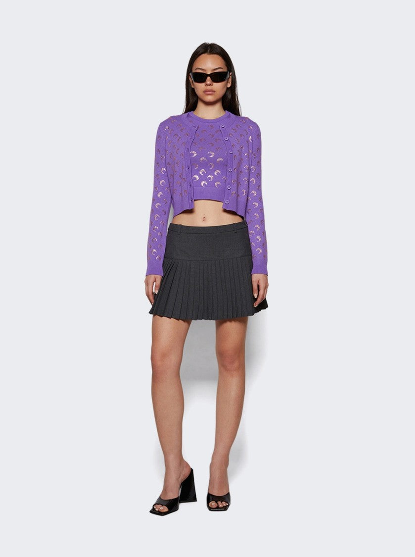 Marine Serre Moon Strass Knit Fitted Cardigan Lavender