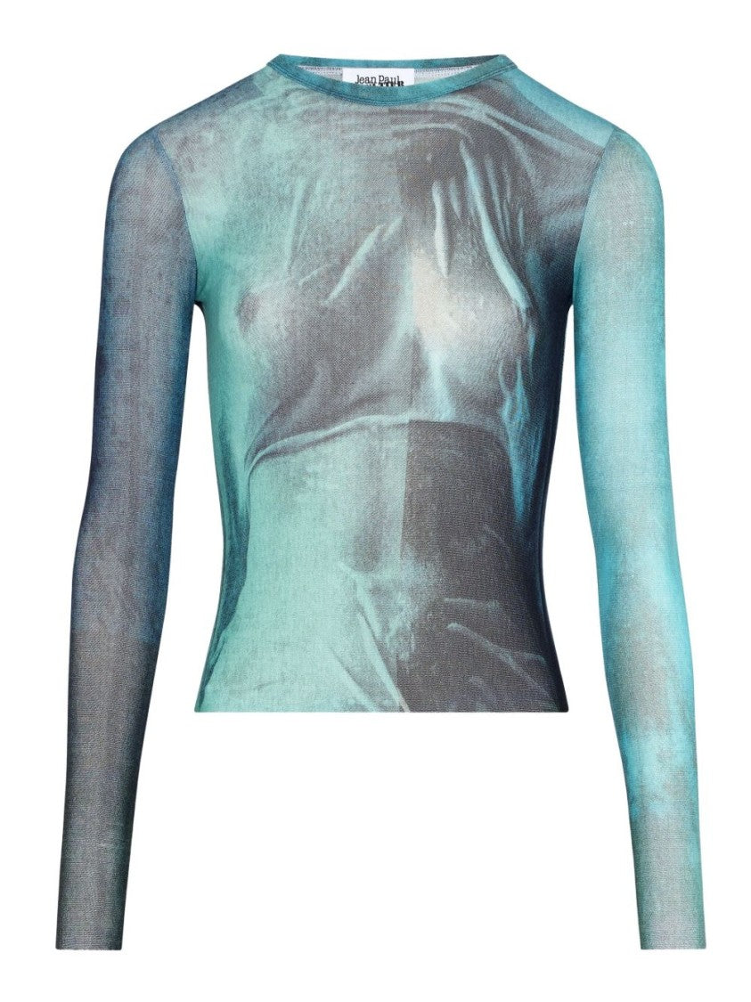 Jean Paul Gaultier Light Blue Mesh Long Sleeve Shirt