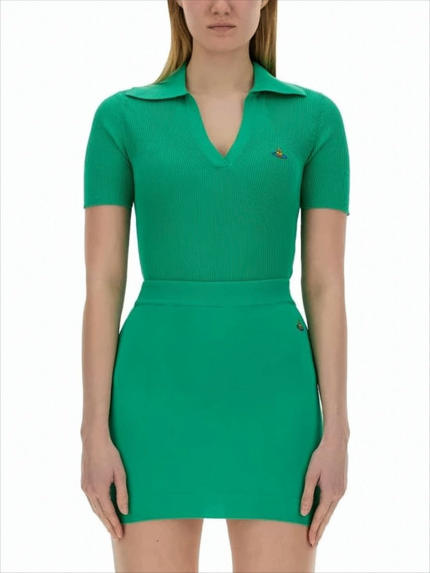 Vivienne Westwood Deep V-Neck Fitted Sweater With Ribbed Texture