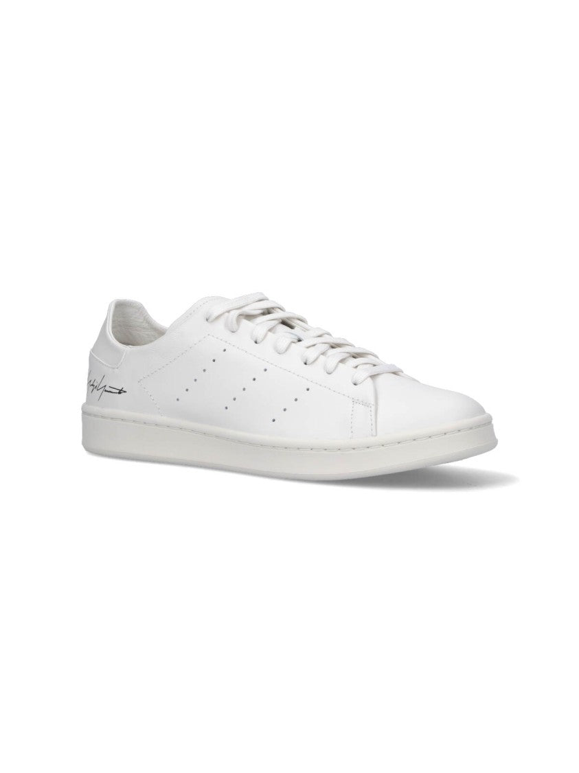 Y-3 White Leather Sneakers With Rounded Toe And Lace-Up Closure