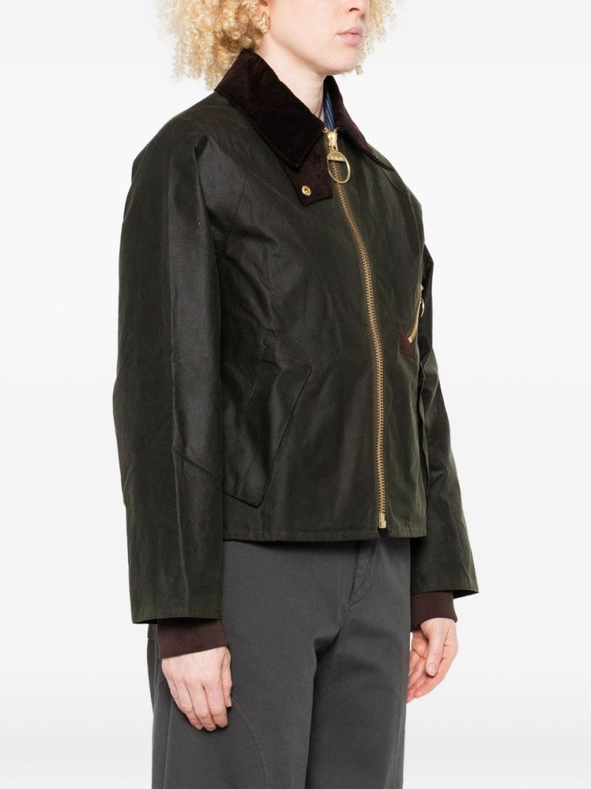 Barbour Cropped Dark Green Jacket With Corduroy Collar