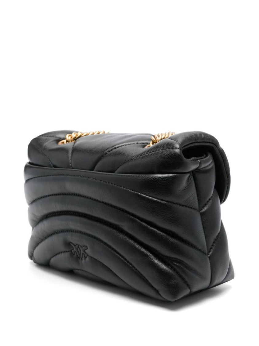 Pinko Quilted Black Shoulder Bag With Gold-Tone Bird Clasp
